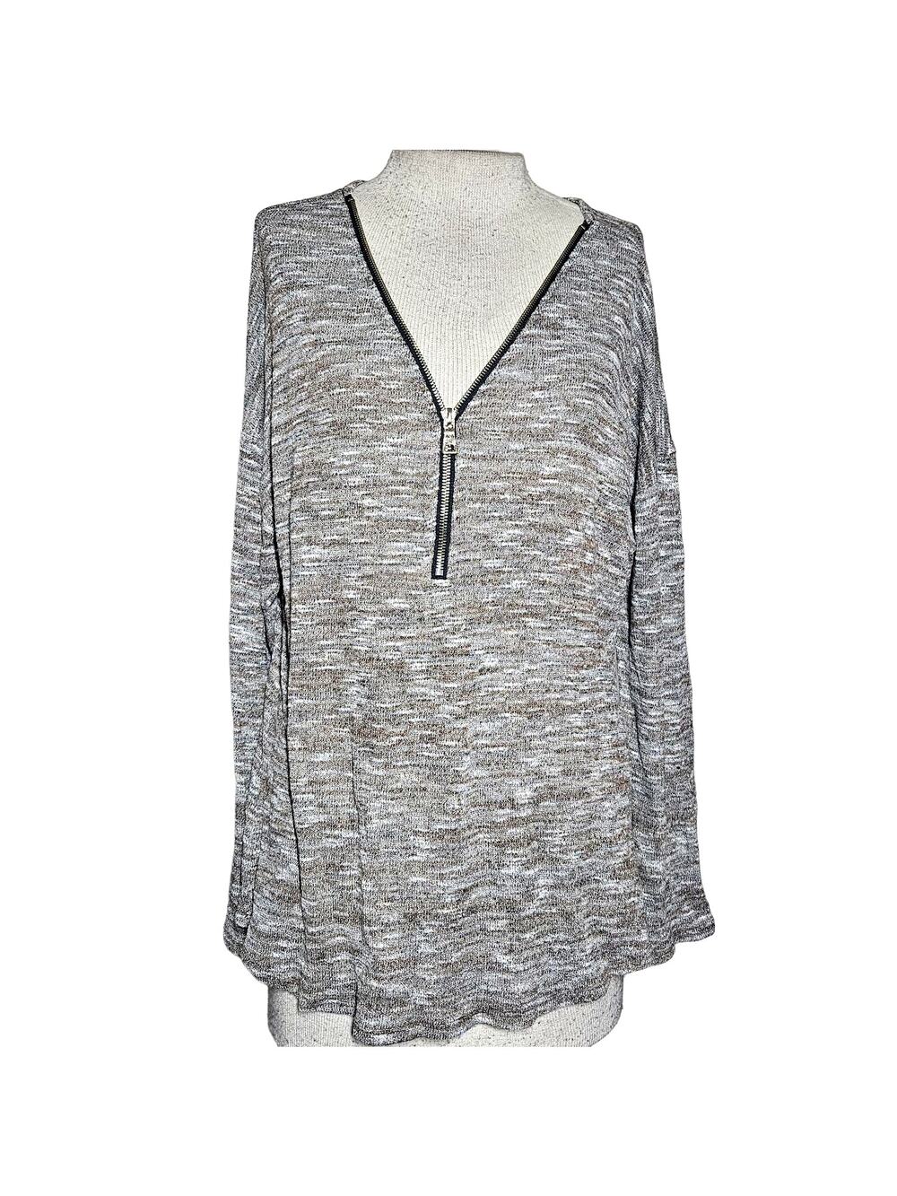 Brown Knit Zipper V Neck Sweater Size XL